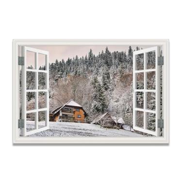 Imagem de LKXGRRSFG Trees Turn WhiteTela de janela falsa que economiza espaço, arte de parede cênica realista para quarto, casa, 50 x 75 cm, sem moldura