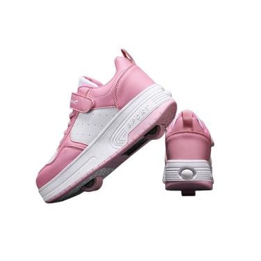 Imagem de Tênis Patins de Rodinhas Retráteis Infantil/Juvenil | Cores Rosa e Branco | 2 em 1: Tênis e Patins de Rodas