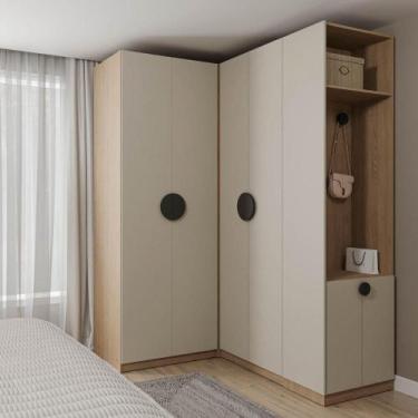 Imagem de Guarda-roupa Modulado Joy 3 Peças Canto, Nicho com 2 Gavetas e Sapatei
