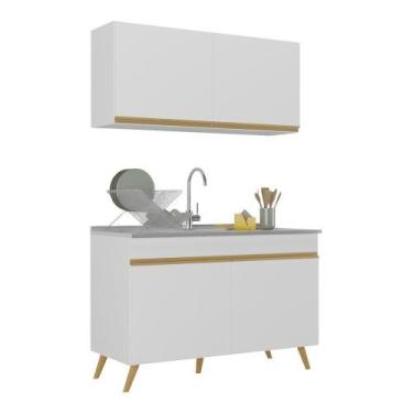 Imagem de Armário De Cozinha Compacta 120cm Veneza Multimóveis V2141 Branco/dour