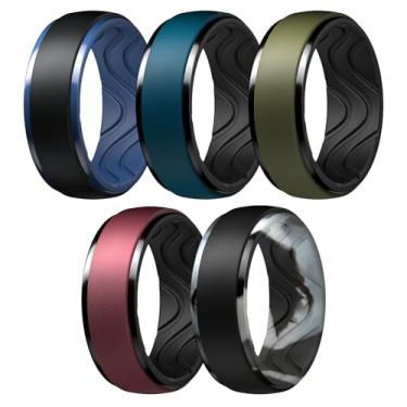 Imagem de Egnaro Anéis de casamento masculinos de silicone: anel de borracha de 10 mm de largura e 2,5 mm de espessura - hipoalergênico para academia/ar livre/presente, 9.5-10, Silicone, Sem pedra preciosa