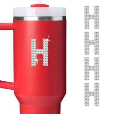 Imagem de LUHOHI 4 peças de adesivos com letra inicial de strass brilhante - Grande glitter alfabeto personalizado nome monograma decalques brilhantes para copo Stanley garrafas de água graduação boné bagagem