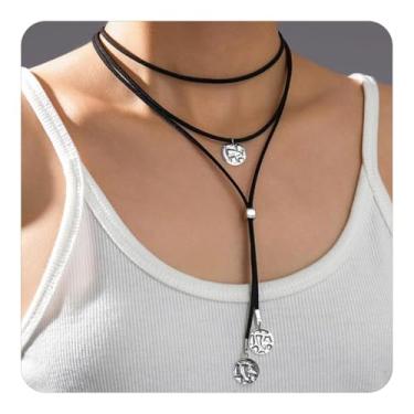 Imagem de Colares femininos em camadas boho de couro longo, gargantilha de moeda, colar com pingente de disco, joias modernas, presentes, One Size, Metal, Sem Pedra Preciosa