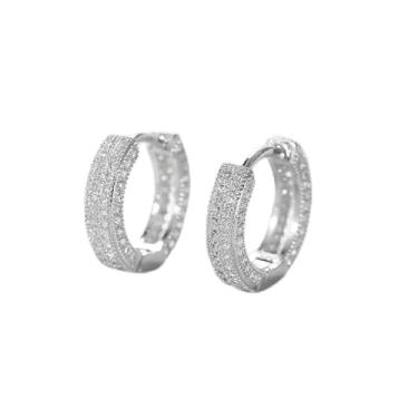 Imagem de Brincos de argola, zircônia cúbica, punho de cartilagem, hipoalergênico, banhado a ouro 14K, luxuoso, moderno, brincos redondos para homens e mulheres, 16mm, Ouro 14k, Zircônia cúbica