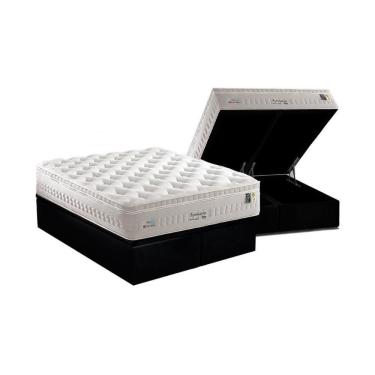 Imagem de Cama Box Baú Queen: Colchão Molas Anjos ImpressioneBase Suede Black(158x198)