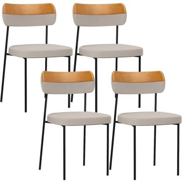 Imagem de Kit 04 Cadeira Decorativa Estofada De Jantar Melina L02 Linho Cru Couríssimo Whisky