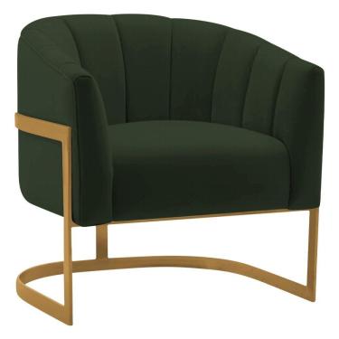 Imagem de Poltrona Decorativa Sala De Estar Recepção Mavie Base De Ferro Dourado Linho Adj Decor Verde