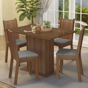 Imagem de Conjunto Sala De Jantar Mesa Tampo De Vidro 4 Cadeiras Rustic Silver Camélia Madesa