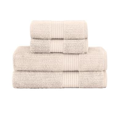 Imagem de Buddemeyer, Kit Jogo de Toalhas Buddemeyer 4 Peças Banho e Rosto Fio Penteado Canelado 100% Algodão Ultrasoft Cor:Bege 3032