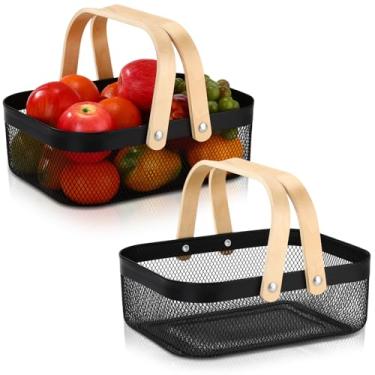 Imagem de Sadnyy Cesta de armazenamento de arame de metal com alça de malha durável para organização de jardim, cozinha, bancada, armário, quarto (12,6 x 9,7 x 4,3 polegadas, preto)