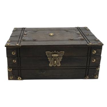 Imagem de SUNGOOYUE Caixa de Lembrança de Madeira Vintage Com baú de Tesouro Antigo, Recipiente de Armazenamento de Artesanato Elegante, Organizador de Joias, Marrom Acinzentado 9,25 X 6,3 X 3,54 Polegadas