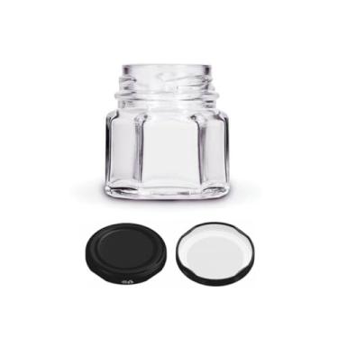 Imagem de Kit com 30x Potes de Vidro Sextavado 40ml com Tampa Preta | Ideal para Vela, Lembrancinhas, Mel, Geleia, Temperos e Conservas