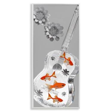 Imagem de Stupell Industries Arte giclée emoldurada preta com guitarra de peixe brilhante e flores, design por Sasha, 61 x 25 cm