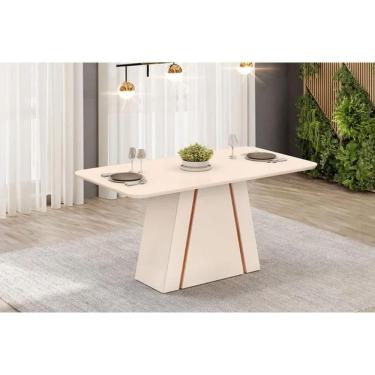 Imagem de Mesa P- Cozinha Gabi C- Tampo Madeirado C- Vidro Curvo 170x90cm Off White-freijó - Dj Móveis