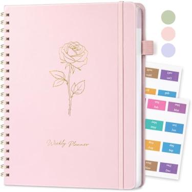 Imagem de Oucaru Agenda semanal sem data, 21,5 x 28 cm, caderno tamanho A4 para fazer com organizador de metas e hábitos, agenda semanal 52 com encadernação em espiral para escritório, casa, material escolar