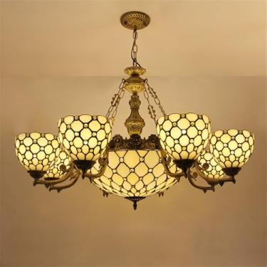 Imagem de Lustre retrô americano de luxo com LED, criativo e elegante, para sala de estar, restaurante, quarto, casa de campo, hotel, café ou bar, com luminária pendente de vidro colorido (C 8 lâmpada