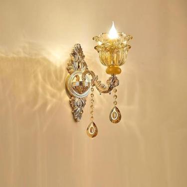 Imagem de Luminária de parede de cristal de luxo europeia, moderna, com LED, para decoração de sala de estar, quarto, escritório, quarto modelo, hotel, casa de campo, corredor (1 lâmpada, 1 peça).