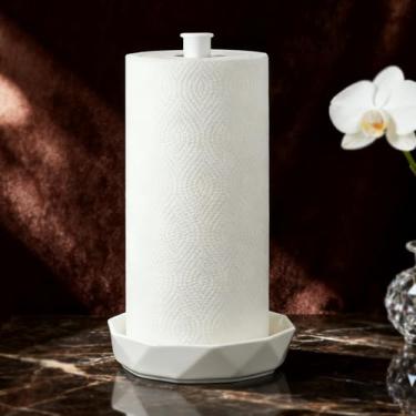 Imagem de VROOMIUM Suporte de toalha de papel, base de cerâmica resistente à água e óleo, serve para rolos de tamanho duplo e familiar, suporte de rolo de cozinha estável e fácil de limpar - branco