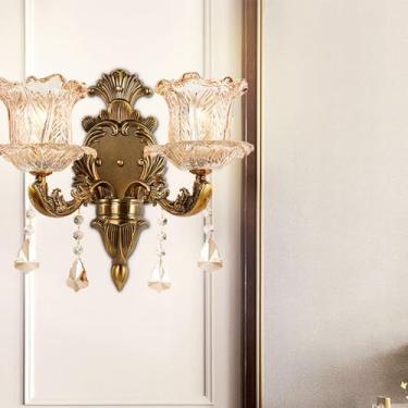 Imagem de Luminária de parede de cristal de luxo europeia, moderna, com LED, para decoração de sala de estar, quarto, escritório, quarto modelo, hotel, casa de campo, corredor (R 2 lâmpadas, 1 unidade