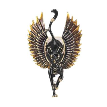 Imagem de Uijokdef Broche de gato anjo vintage, design de esmalte de metal com asas turquesa e douradas, 6 x 3 cm, acessório decorativo de moda, 0.8 Inches, Latão, Sem Pedra Preciosa