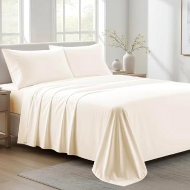 Imagem de Ashton Sheets Lençóis King Size 100% algodão orgânico – Conjunto de lençóis King Size percal de algodão orgânico, macio, refrescante, fresco e respirável, com bolso profundo de 40,64 cm - Marfim