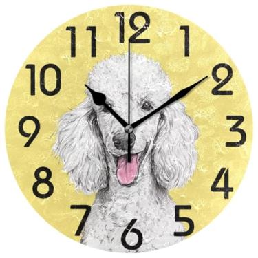 Imagem de ZzWwR Relógio de parede redondo grande de 25,4 cm, Poodle Poodle branco, operado por bateria, analógico, silencioso, sem tique-taque, relógio de mesa para casa/cozinha/sala de estar/quarto/café