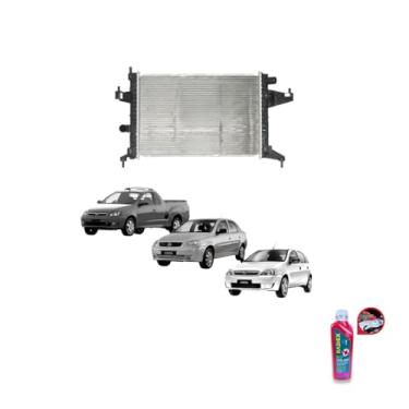 Imagem de Kit Radiador GM Corsa 2002 Montana 1.8 2003 C/Ar + Aditivo Radiador Radiex R1892 Rosa Pronto Uso