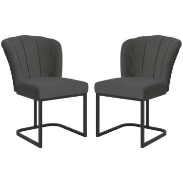 Imagem de Kit 2 Cadeiras Poltrona Flor Pés Metal Preto Mesa Quarto Cozinha Cinza