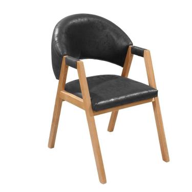 Imagem de Cadeira Banqueta Roma Base Em Madeira De Eucalipto Com Revestimento Versátil New Look Preto