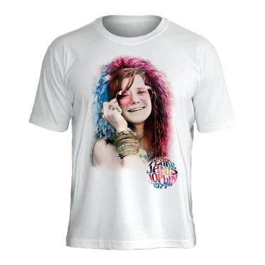 Imagem de Camiseta de Banda Stamp Janis Joplin em Algodão Manga Curta Gola Redonda Oficial-Unissex