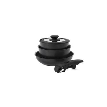 Imagem de Jogo de Panelas Empilhável Brinox Fit 10 Peças Antiaderente Ceramic Life, Cabo Removível e Fundo de Indução - Preto Preto