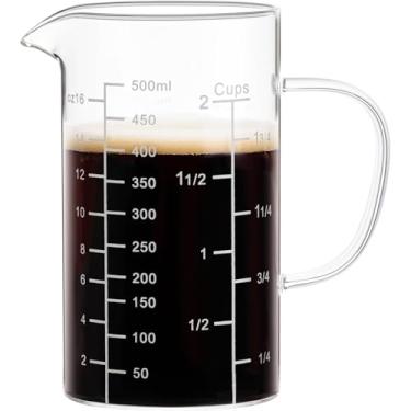 Imagem de Copo medidor, copos de medição de líquido com três escalas e boca em forma de V, xícaras de café de vidro com alça, copo de vidro para cozinha ou restaurante 500 ml
