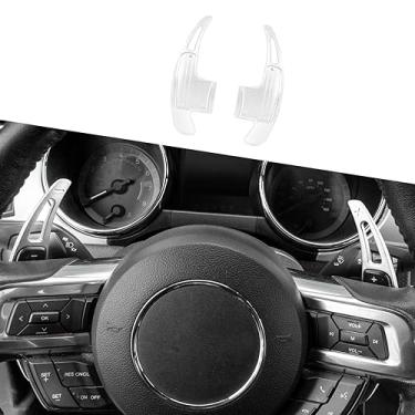 Imagem de Jimen Compatível com Ford Mustang 2015-2023, 1 par de guarnição de capa de câmbio de pá (branco)