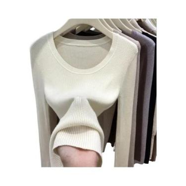 Imagem de Suéter Feminino De Tricô Slim Fit Zjaiss, Cor Sólida, Gola Redonda, Ma