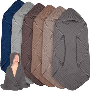 Imagem de Peryiter 6 peças de toalhas de musselina com capuz, 81 cm x 81 cm, toalha de banho de algodão recém-nascido, musselina, cobertores de bebê, absorventes unissex para recém-nascidos, presentes