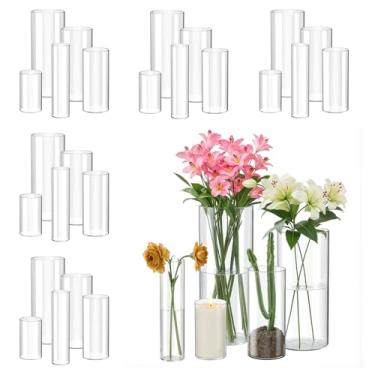 Imagem de Mavora Max Pacote com 30 vasos cilíndricos de vidro para centros de mesa, vasos de vidro de flores transparentes para decorações de casamento, vela flutuante de furacão, suporte para mesa de centro de