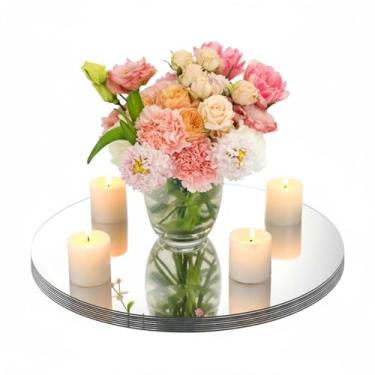Imagem de Amyhill 8 peças de espelhos redondos para decoração de mesa de centro de mesa, 40,6 cm, círculo, espelhos, bandeja, pratos de vela para casamento, chá de bebê, festa de aniversário, suprimentos a