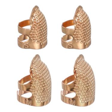 Imagem de PATIKIL Dedal de costura, 4 peças de dedais de metal para costura à mão, protetor de dedo ajustável, kits de suprimentos de artesanato, acessórios, bordado à mão, ferramentas DIY, ouro rosa