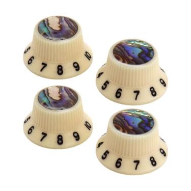 Imagem de KiBcsLic Conjunto de 4 Botões de Guitarra em Estilo Chapéu, Compactos e Elegantes, para Controle de Volume e Tom, Potenciômetro Reparo de Guitarra, Letra Amarela Preta