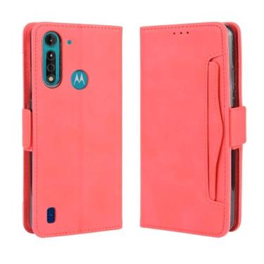 Imagem de Capa para MOTO G8 Power Lite,Retro magnético Flip Case,Design de carteira de couro PU com slots de cartão removíveis -Red