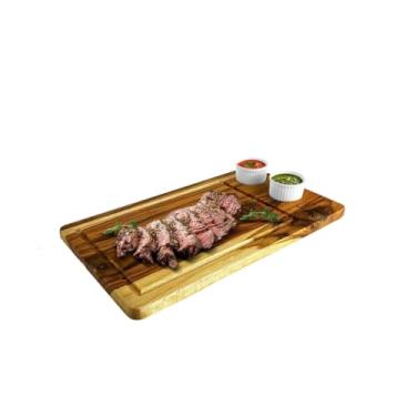 Imagem de Tábua para Churrasco com Bandeja de Alumínio e Porta-Molhos - Prática e Fácil de Limpar (Madeira Teca - Sem Bandeja)
