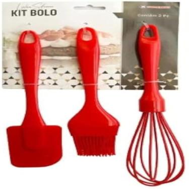 Imagem de Espatula, Pincel, Batedor, Silicone, Culinaria, Confeitaria, Bolo, Vermelha, kit