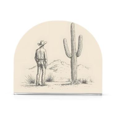 Imagem de JUZIHAI Porta-guardanapos caubói de cacto do deserto para mesa dispensador de guardanapo de acrílico para mesa suporte de lenços independente para cozinha sala de jantar bar festa decoração de casa