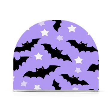 Imagem de JUZIHAI Morcegos de Halloween Estrelas Porta-guardanapos para mesa Dispensador de guardanapo em pé de acrílico Suporte de lenços de mesa independente para cozinha sala de jantar bar festa decoração de