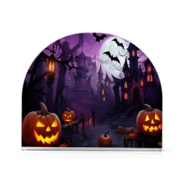 Imagem de JUZIHAI Abóboras de Dia das Bruxas Morcegos Porta-guardanapos para mesa Dispensador de guardanapo de acrílico Suporte de lenço independente de mesa para cozinha sala de jantar bar festa decoração de