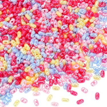 Imagem de SUNNYCLUE 1 caixa 2000 peças de contas de arroz imitação de pérolas de 6 mm AB cores acrílicas opacas ovais em forma de amendoim com espaçadores soltos de orifício de 1,5 mm para artesanato faça você