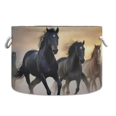 Imagem de JUZIHAI Cesta de armazenamento dobrável com estampa de cavalo, cesto de roupa suja para bebê, cobertor com alças de corda de algodão, caixa organizadora de armário dobrável para quarto, berçário, casa