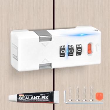 Imagem de TOKCKYBL Fechadura de armário premium sem chave com código de combinação - Trava de trinco com senha de 3 dígitos para gavetas, porta de armário dobrável e porta dupla face (branca)