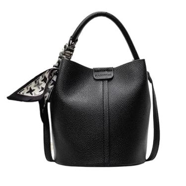 Imagem de Bolsa feminina de couro PU com bolso interno, mini bolsa carteiro de ombro, alça superior para trabalho e uso diário, Preto, One Size