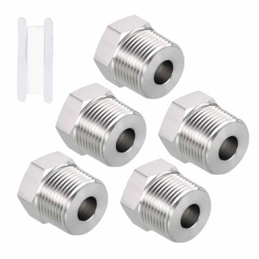 Imagem de Kozelo Pacote com 5 buchas sextavadas de aço inoxidável sólido 304 NPT para 1/10.2 cm FeMale NPT sólido 304 com fita de vedação, redutor adaptador de acessórios de mangueira para remodelação de